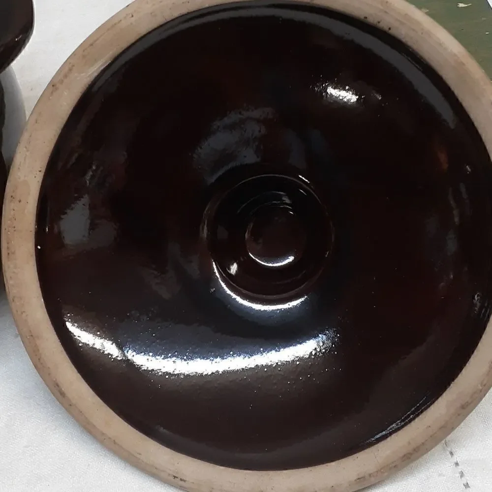 Vintage Monmouth Pottery Bowl Maple Leaf Dip Glaze Stoneware with LID‎